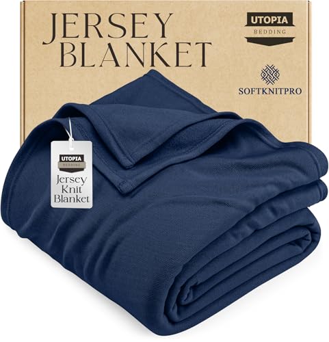 Utopia Bedding Knit Blanket King Size (90x102 Inches, Navy) Soft Lightweight Jersey Breathable Sweatshirt Blanket for Bed,Couch & Sofa