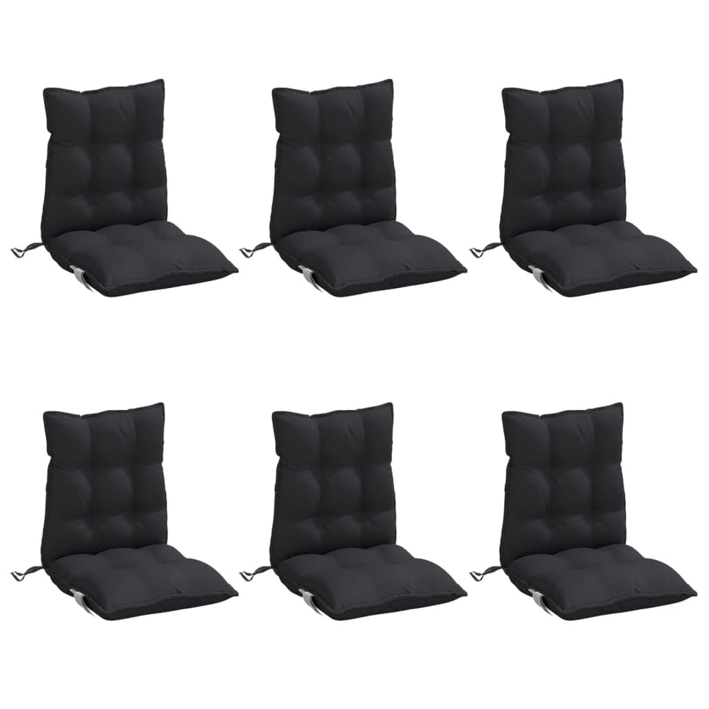 vidaXL Lot de 6 Coussins de Chaise à Dossier Bas, Galette de Siège Imperméable, Coussin d'Extérieur Anti-Glissement Jardin Terrasse, Noir Tissu Oxford