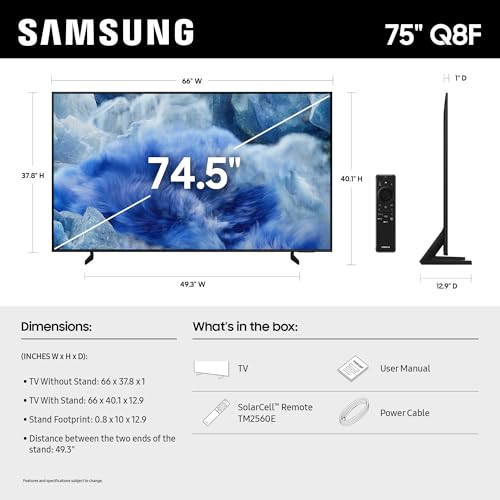 Image of Samsung 75-Inch Class QLED Q8F 4K UHD Smart TV (2025 Model) Q4 AI Processor, 100% Color Volume with Quantum Dot, AirSlim Design, Endless Free Content, Samsung Vision AI, Alexa Built-in
