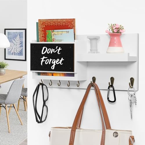 Webravery KEY HOOKS03 Decorative Key Hanging Rack With 8 Hooks – Easy Install Natural Wooden Key And Mail Holder For Wall Mount – Sunglasses Wallet Holder Entryway Decor With Shelf And Chalkboard thumb #4