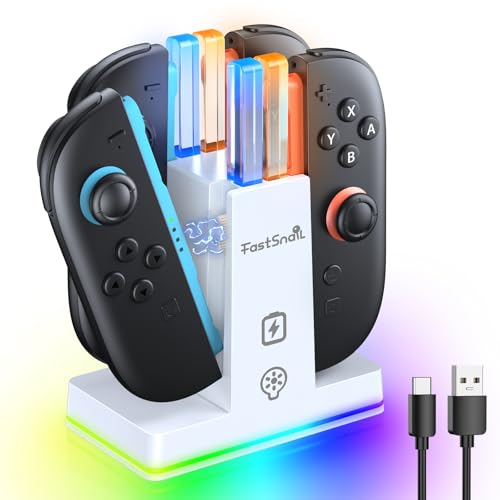 Image of FASTSNAIL Switch 2 Controller Charger Dock for Nintendo Switch 2 for JoyCon | 4-in-1 Fast Switch 2 Joypad Charging Dock Station, 9 RGB Light, Dual-Direction Magnetic Stand for Joycon 2 Accessories, White