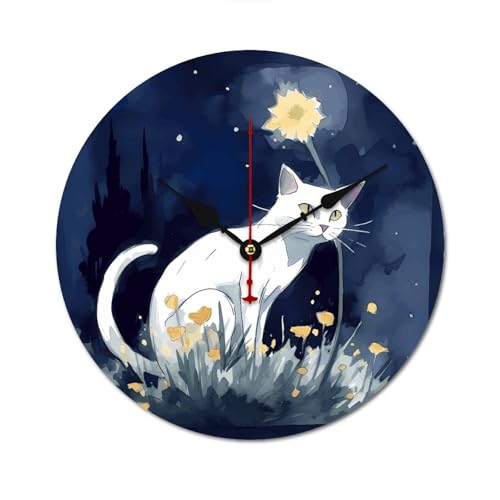 Horloge pour la maison et le bureau design chat blanc en bois authentique