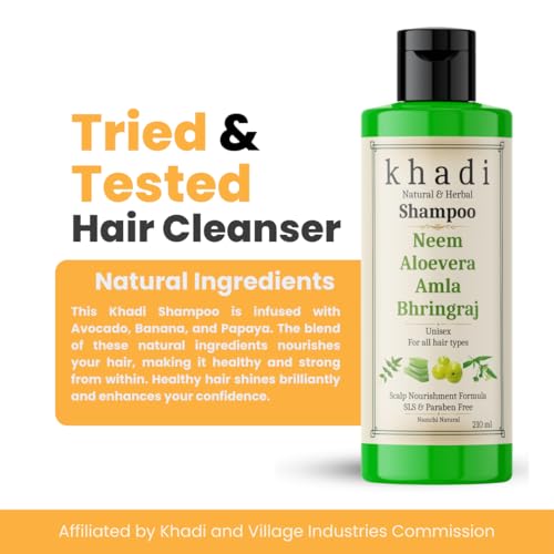 Image of Khadi Neem Aloe Vera Amla Bhringraj Shampoo | Scalp Nourishment & Hair Strength | Khadi Herbal Shampoo for Women & Men | Sulfate, SLS & Paraben Free 210 ml