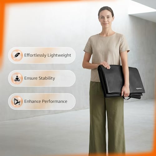 Image of Amazon Basics Leatherette Yoga Mat | 10 mm Thick Cushioned Support | Non-Slip Raxine Surface | Lightweight & Durable | Easy to Clean | Floor Protection | Ideal for Yoga, Pilates & Floor Workouts | Black