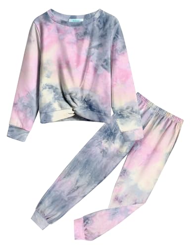 Image of Arshiner Girls 2 Piece Outfits Fashion Twist Front Tracksuit Long Sleeve Pullover Sweatshirt Sweatpants Jogger set Sweatsuit