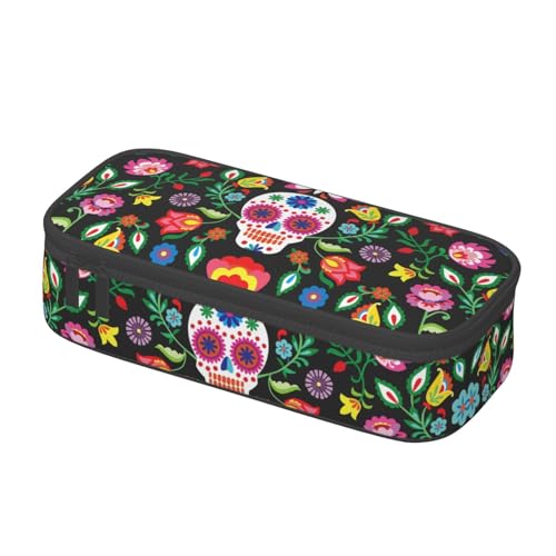 Image of Cool Mexican Skull Floral Pencil Case Organizer Big Capacity Pencil Pouch Stationery With Zipper School Supplies Pencil Bag For Girls Boys Office
