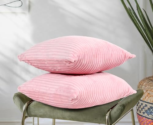 Image of RD TREND Cushion Cover Set of 2, Decorative Sofa Living Room Home Square Cushion Covers 18 Inch x 18 Inch, Aesthetic Corduroy Striped Double Sided (Peach)