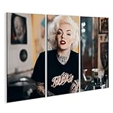 islandburner Bild auf Leinwand Stilvolle Frau mit Tätowierungen und Retro Frisur für Wohnzimmer Kunstliebhaber Vintage-Kleiderladen Bilder Wandbilder Poster