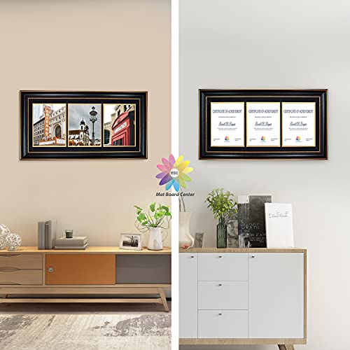 Mbc Mat Board Center, Triple Diploma Frames For Three(3) 8.5X11 Certificates/Documents/Degree With Black Over Gold Mat, Wall Mount Display, Tempered Glass (Vertical, 14X29, Ornate Gold/Black) #TOP5