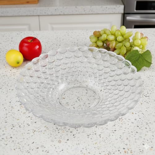 Image of Glass Fruit Plate 7 Inch, Set of 1, Decorative Scalloped Serving Dish for Kitchen Counter, Dining Table, & Centerpiece Decor Modern Textured Design for Snacks, Candy, Salad, & Home Use