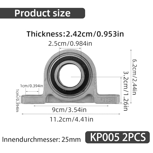2 Stücke Gehäuselager, 25mm Stehlager Set, Lagerbock, Zinklegierung Wellenlager, Flanschlager für Achse Welle Maschine, 3d - Drucke, Wird in Allen Arten von Maschinen Verwendet (KP005（25mm）)