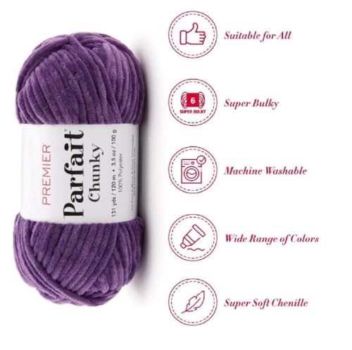 Image of Premier Yarns Parfait Chunky Chenille Yarn 3.5 Oz 6 Super Bulky Weight 3 Pack Bundle with Bella's Stitch Place Holders (Iris)