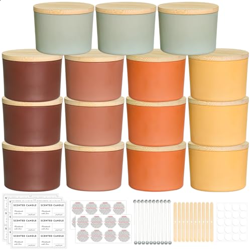 SUPMIND 4oz Fall Candle Jars 15 Pack, Small Wide Mouth Glass Empty Candle Jars with Bamboo Lids for...