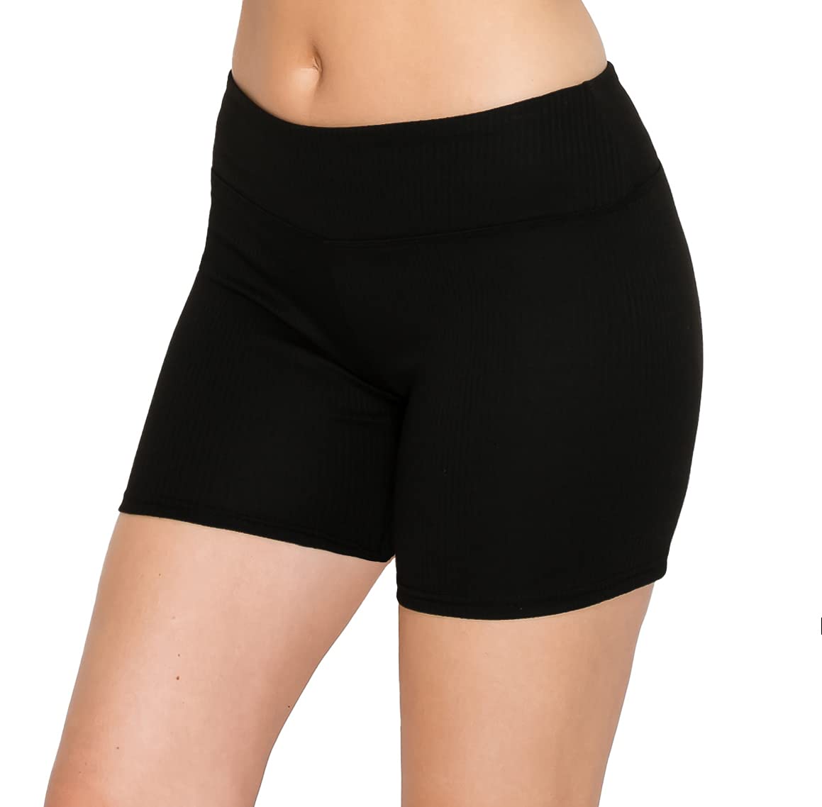 ALWAYS Women’s Ribbed Biker Shorts, High Waisted Tummy Control Workout Shorts, 5” Inseam, Black S