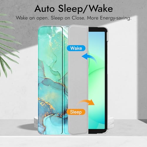 Image of Robustrion Cover for Samsung Galaxy Tab A11 Plus Cover Case 11 inch, Flip Cover Case for Samsung Galaxy Tab A11 Plus Cover /Tab A11+ Tablet Cover with Translucent Back - Marble Green