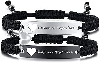 Personalised Matching Bracelets For Couples : Stainless Steel Free Engraving His Her Name Mutual Attraction Relationship Bracelets Customised Heart Magnetic Couple Bracelet Gifts For Men Women Friend