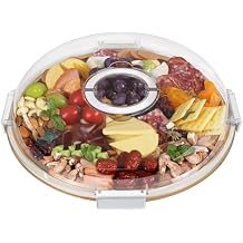 Renmxj Charcuterie Board with Clear Lid, Picnic Portable Cheese Board Charcuterie Boxes, Meat Fruit Serving Tray Platter, House Warming Gifts New Home, Gifts for Women White, 1 Compartment