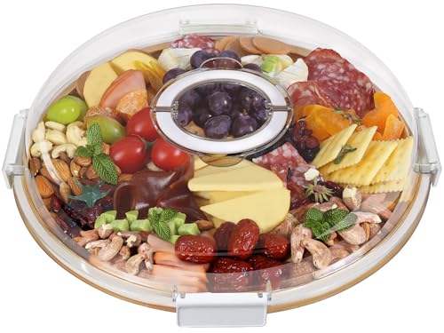 Image of Renmxj Large Round Charcuterie Boards with Lid, Cheese & Serving Tray