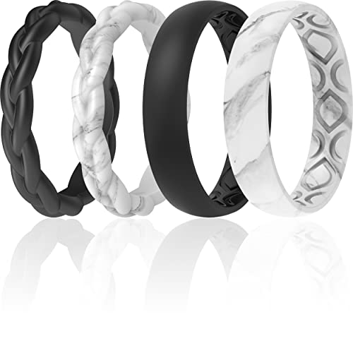 ThunderFit Silicone Wedding Bands for Women, Breathable Eternity and Thin Braided 4 Mixed Rubber Engagement Rings