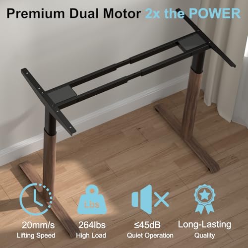 Image of Dual Motor Standing Desk Frame,Sit Stand Desk Base Only,Walnut | Whisper-Quiet Dual Motors, 264 lb Capacity, Fits 47.2-70.8 in Tabletops, Stable Steel Frame with Oval Legs, 3 Memory Presets