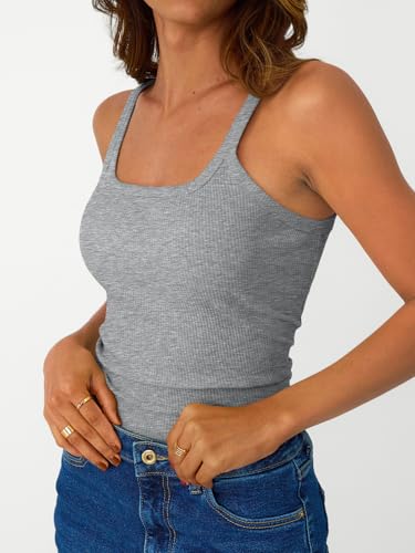 SUNBS Tank Tops for Women Ribbed Spaghetti Strap Camisole Racerback Summer Workout Tops Trendy Clothes Going Out 2025 3Pack3
