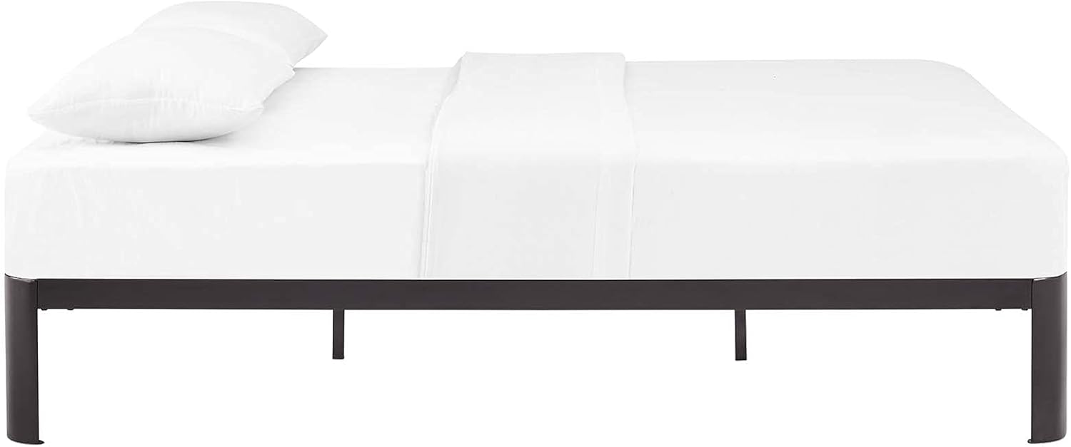 Modway Corinne Steel Modern Mattress Foundation Queen Bed Frame with Wood Slat Support in Brown