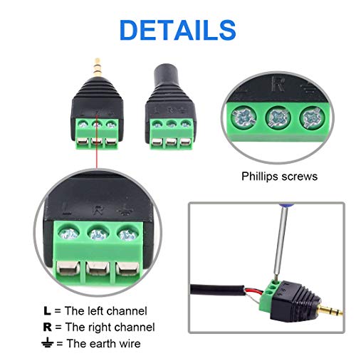 Glarks 8Pcs 3.5Mm(1/8Inch) Stereo Audio Balanced Male & Female Jack To Av 3-Screw Video Balun Terminal Adapter Connector #TOP3