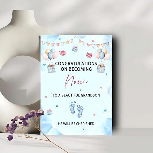 Image of Congratulations On Becoming Noni! Card - New Baby Announcement For Noni - New Grandson Welcome Card - Gifts Funny For Family Baby Boy Shower - Congratulations Gift