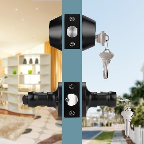 Probrico Front Door Handle and Double Cylinder Deadbolt Set, Black Exterior Door Handle with Deadbolt Lockset,Wave Reversible Door Lever Locks with Deadbolt Set, Keyed Alike 2Pack by Probrico - Used condition - Image 6