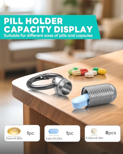 Image of TISUR Titanium Keychain Pill Holder Small Metal Pill Case | Portable Waterproof Pill Container,Travel Pill Bottle Box for Purse