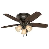 Hunter Builder Indoor Low Profile Ceiling Fan with LED Light and Pull Chain Control, 42', New Bronze