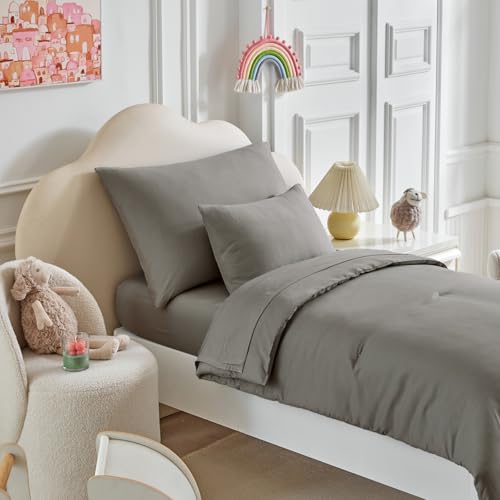 Image of Kids Comforter Sheet Set - Soft and Breathable Bed Set Includes Quilted Comforter, Fitted Sheet, Flat Top Sheet, Pillowcase and Toddler Pillowcase for Toddler - 5 Pieces Toddler Bedding Dark Gray