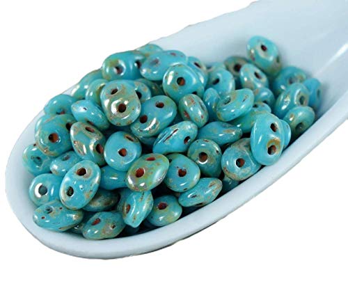 Yexati 20g Bleu Turquoise Picasso SUPERDUO Verre tchèque Perles de rocaille Deux Trous Super Duo 2.5 mm x 5mm Cover