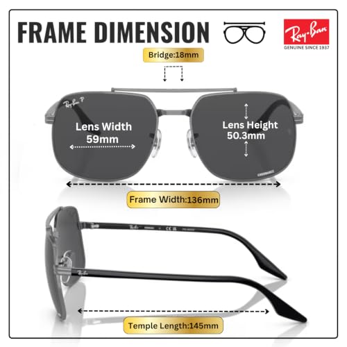 Image of Ray-Ban RB3699 Square Shaped Sunglasses for Men & Women with Official RAYBAN Eyewear Kit