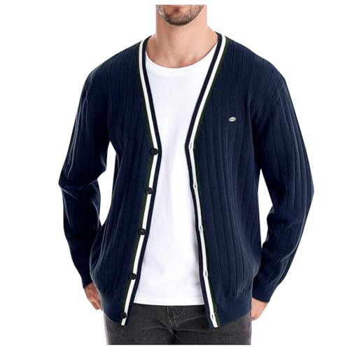 Mens Cardigan Sweaters Button Down Warm V Neck Lightweight Contrast Long Sleeve Sweater Knit Pullover Overcoat