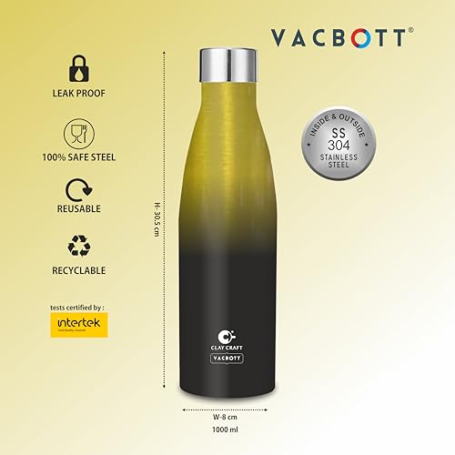 Image of Clay Craft Vacbott Gerald Dual tone Insulated Double Wall|18 Hours Hot and 24 Hours Cold Water Bottle Vacuum Insulated|Thermosteel|Flask 1000ml Bottles|BPA-Free|BIS Certified|1Year Limited Warranty