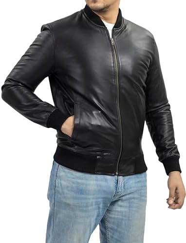 Jild Varsity Style Leather Bomber Jacket Men - Genuine Lambskin Men&#39;s Casual Fashion Classic MA-1 Leather Jacket