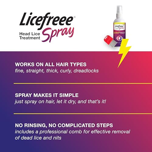 Image of Licefreee Spray! Head Lice Treatment for Adults and Kids - Includes Professional Metal Nit and Lice Comb, 6 Fluid Ounce
