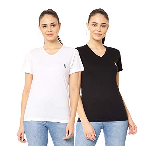 Image of Mack Jonney Women Cotton Blend V Neck Half Sleeve Regular Fit T-Shirt (Pack of 2)