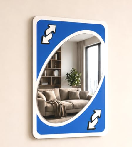 Image of AD INFINITUM Multilayer Wooden Wall Art With Mirror Hanging Decor for Contemporary Home, Bedroom, Living Room, Office etc., (UNO Reverse Blue)