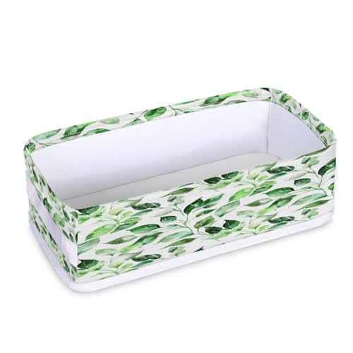 Tablerazzi Toilet Tank Topper Paper Basket with Handle, Green Eucalyptus Bathroom Storage Basket for Organizing, Plant Leaves Small Fabric Storage Bins for Bathroom Decor
