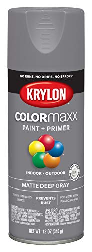 Image of Krylon K05550007 COLORmaxx Spray Paint and Primer for Indoor /Outdoor Use, Matte Deep Gray 12 Ounce (Pack of 1)