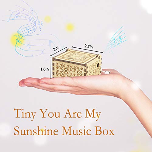 Hexagram You are My Sunshine Music Box Vintage Laser Engraved Wooden Musical Boxes Gifts for Birthday/Valentines Day/Thanksgiving Day/Christmas Cute Hand Cranked Small Sunshine Music Box Home Decor