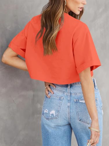 Image of Tankaneo Women Crop T-Shirts Half Sleeve Drop Shoulder Cropped Tops Y2K Casual Summer Basic Tees