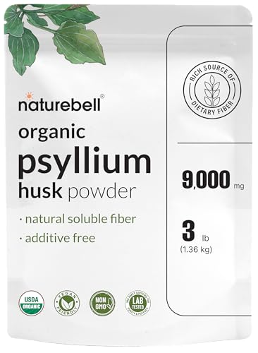 NatureBell Psyllium Husk Fiber Supplement, 9g Per Serving, 3lb (48oz) Powder | Organic Soluble Fiber for Digestive & Gut Health | Plant-Based, Unflavored, Non-GMO, Gluten-Free*