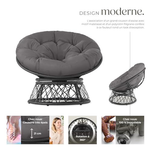 Fauteuil Papasan rotin pivotant 360° noir, TecTake GmbH