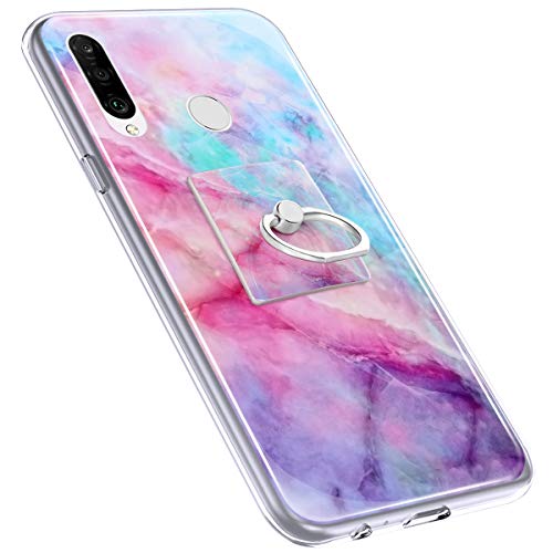 Urhause Cover Compatible with Huawei P30 Lite Case Sparkle Glitter Bling Marble Case TPU Silicone Ring Holder Cover 360 Degree Rotation Ring Holder Kickstand Shiny Bling Shockproof Cover Pink