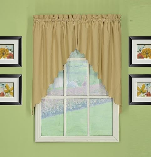 Today's Curtain, Orleans Scallop Curtain, Linen 38" Swag Pair, 60" W x 38" L, Linen