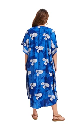 Beautybatik Women Hand Blocked Batik Rayon Caftan Kaftan Loungewear Maxi Plus Size Long Dress XL to 4X