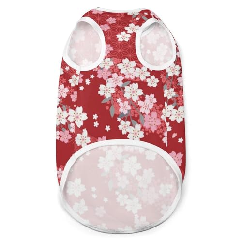 ペット服 赤 桜 和風 花柄 犬服 ペットウェア Tシャツ パーカー 袖なし 犬の服 タンクトップ タンクトップ クールベスト 通気性 ファッション S-2XL